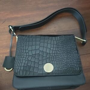 RADLEY LONDON Black Croc-Embossed Shoulder Bag with Metallic Accents